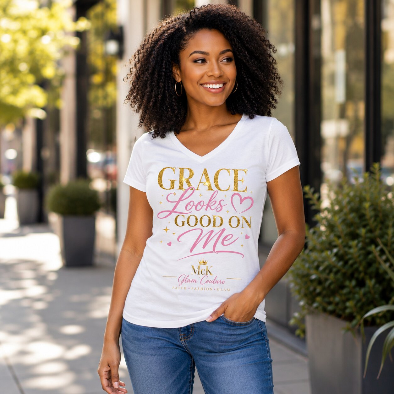 Grace Looks Good On Me Women's V-Neck Tee