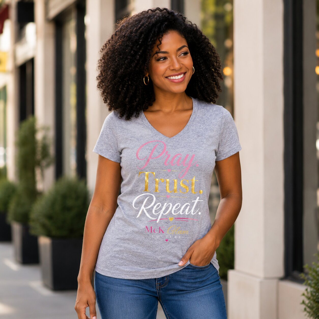 Pray Trust Repeat Women's V-Neck Tee