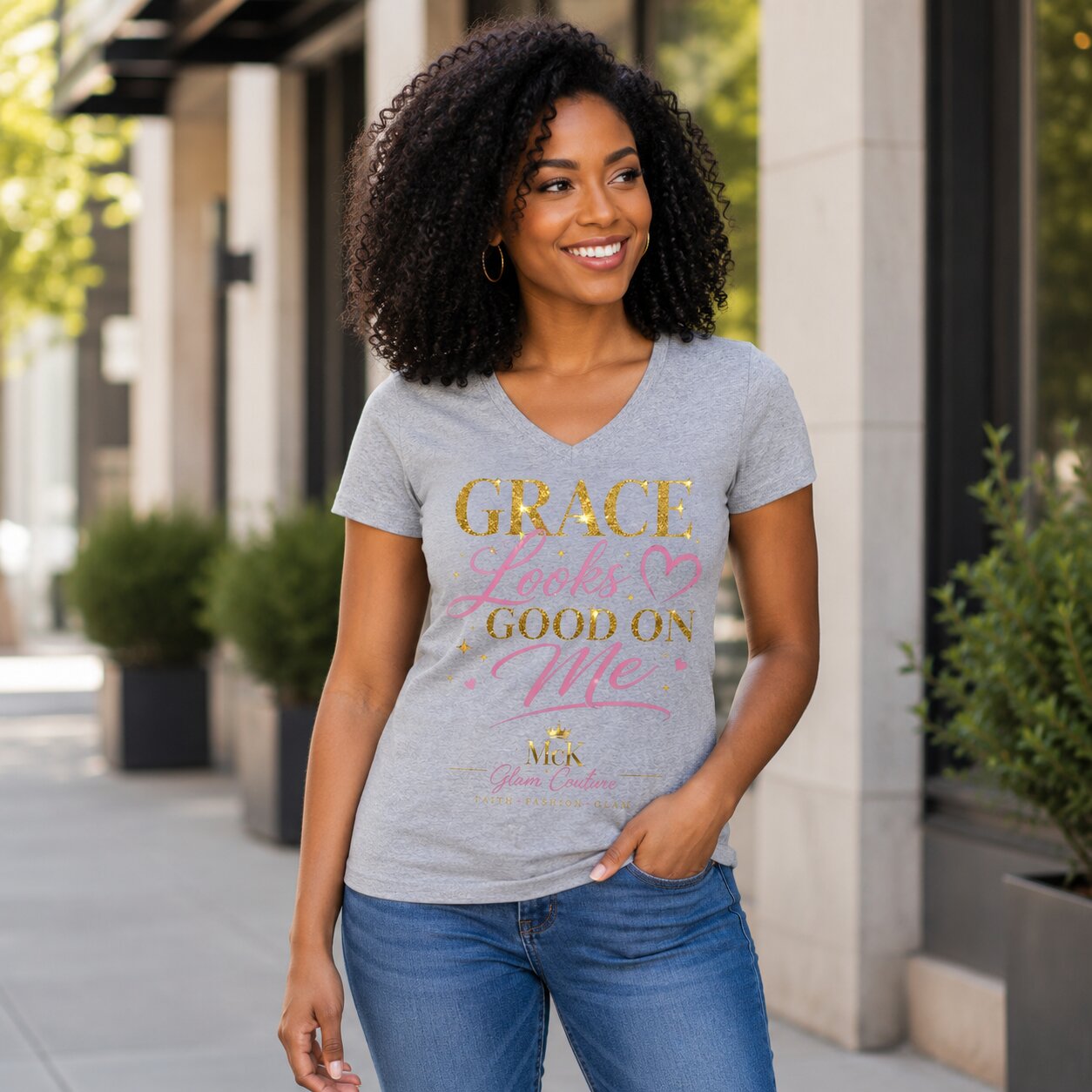 Grace Looks Good On Me Women's V-Neck Tee