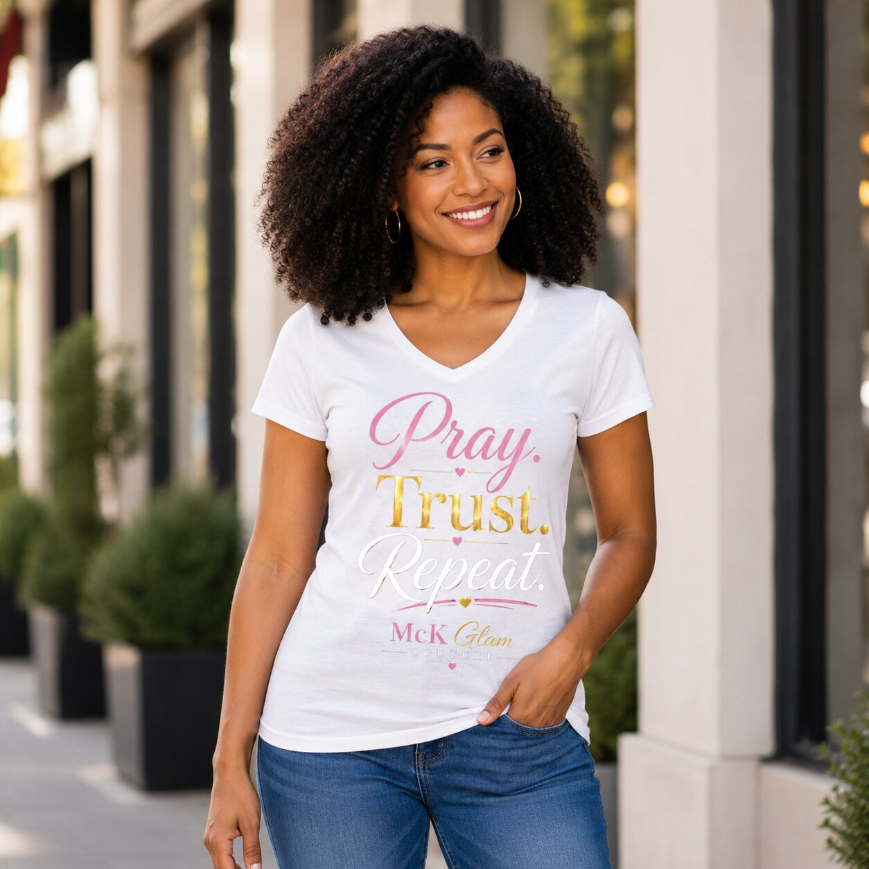 Pray Trust Repeat Women's V-Neck Tee