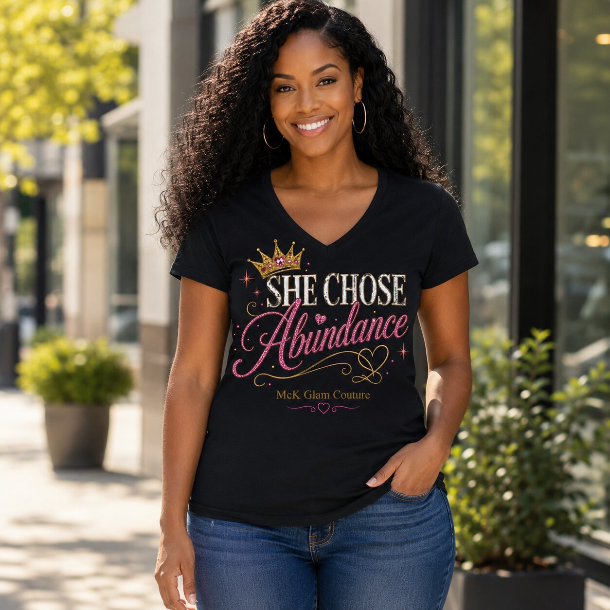 She Chose Abundance Women's V-Neck Tee